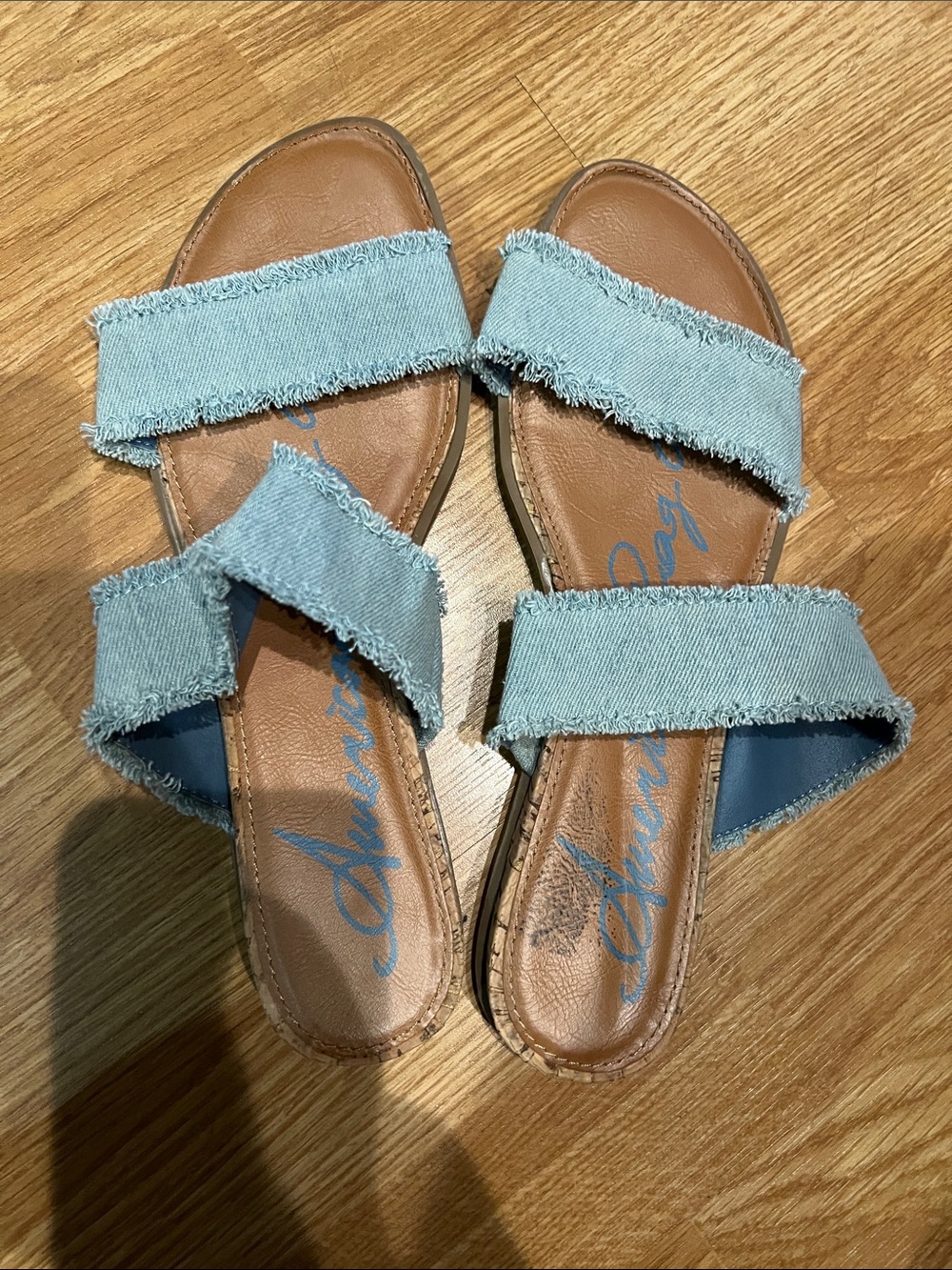 American Rag Light Blue Denim Double-Strap Slide Sandals